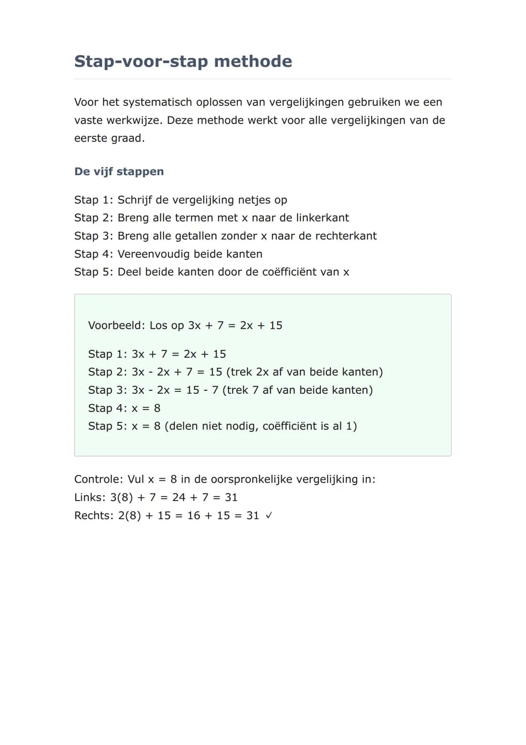 Vergelijkingen van de
eerste graad oplossen -
Stap voor stap
Leer systematisch vergelijkingen met één onbekende op te
lossen
Rekenen 	Grade 
