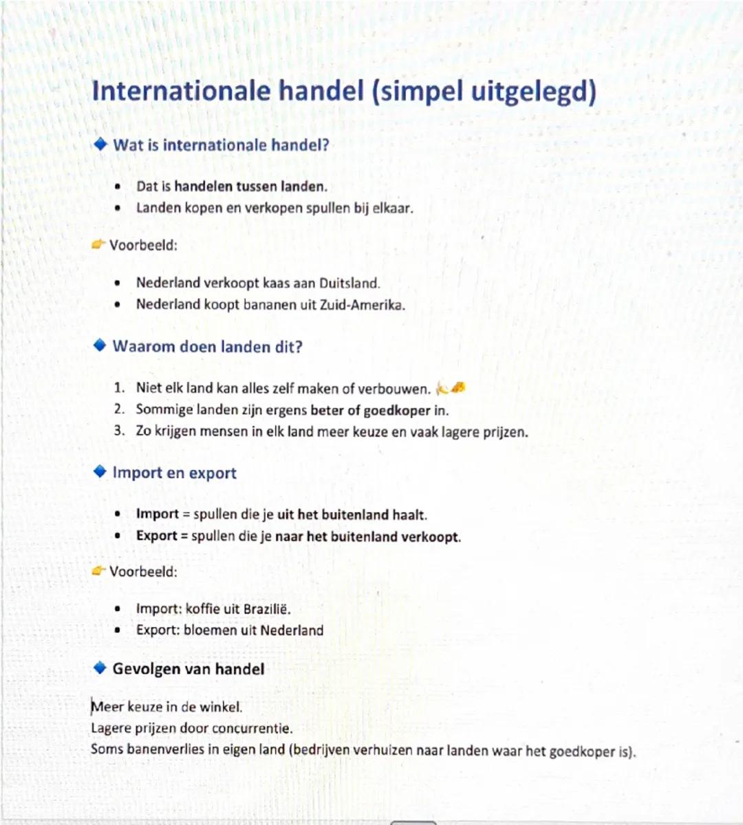 Internationale handel (simpel uitgelegd)
◆Wat is internationale handel?
. 
Dat is handelen tussen landen.
Landen kopen en verkopen spullen b