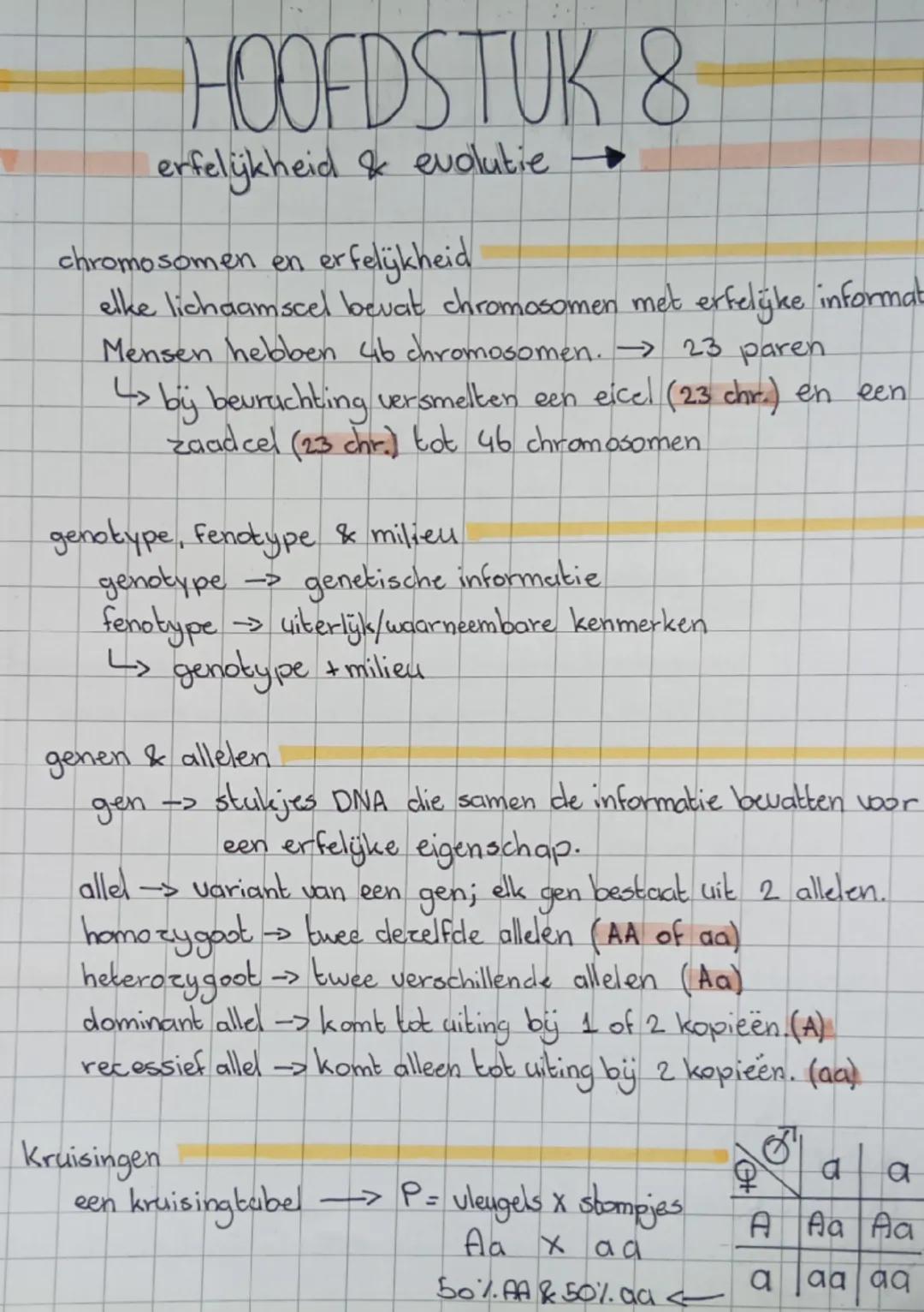 # HOOFDSTUK 8

erfelijkheid & evolutie

chromosomen en erfelijkheid
elke lichaamscel bevat chromosomen met erfelijke informat
Mensen hebben 