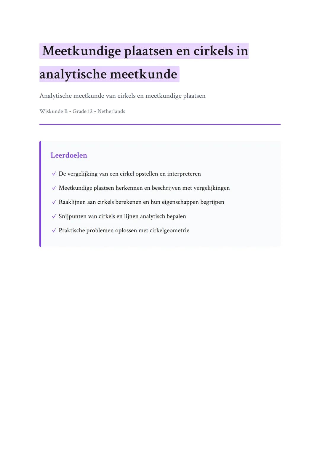 ## Meetkundige plaatsen en cirkels in
## analytische meetkunde

Analytische meetkunde van cirkels en meetkundige plaatsen
Wiskunde B 
Grade 