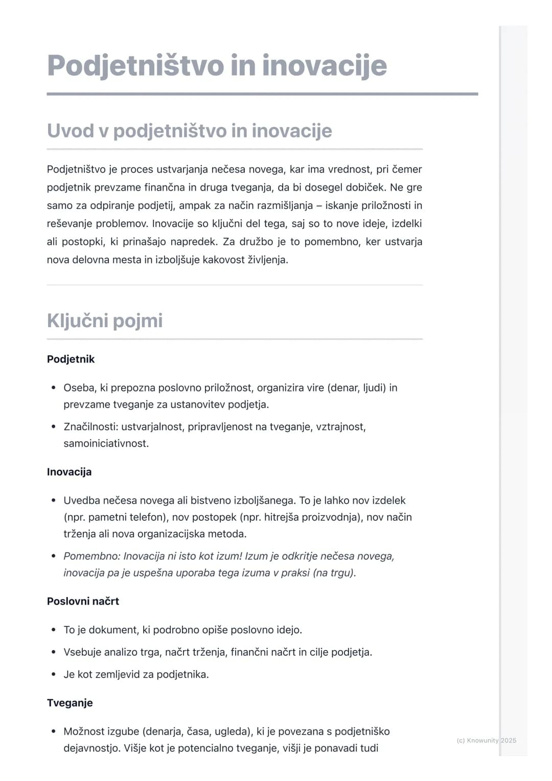 # Podjetništvo in inovacije

## Uvod v podjetništvo in inovacije

Podjetništvo je proces ustvarjanja nečesa novega, kar ima vrednost, pri če