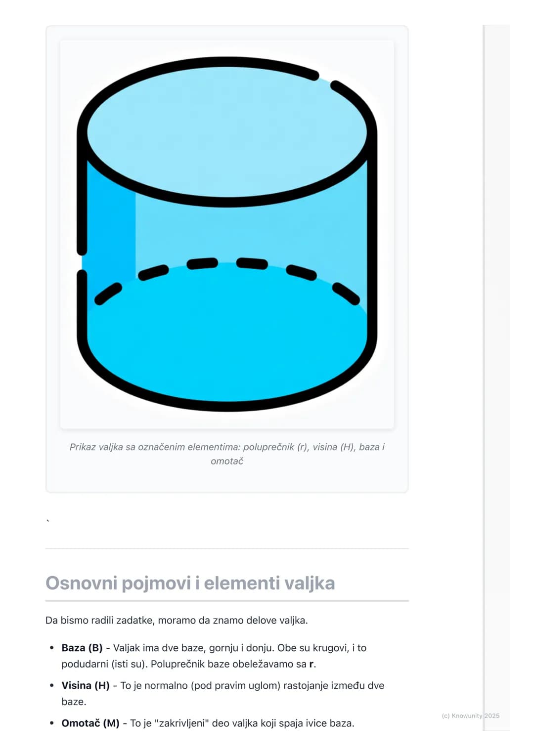 # Valjak

Uvod u valjak

Valjak je geometrijsko telo, spada u obrtna tela. Nastaje rotacijom
pravougaonika oko jedne njegove stranice. U sva