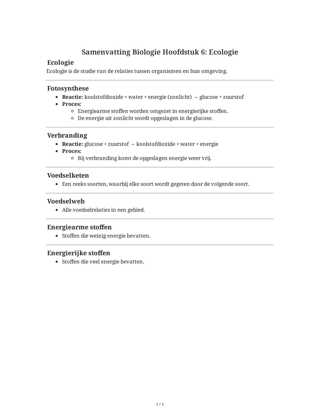 ## Ecologie
Samenvatting Biologie Hoofdstuk 6: Ecologie
Ecologie is de studie van de relaties tussen organismen en hun omgeving.

### Fotosy