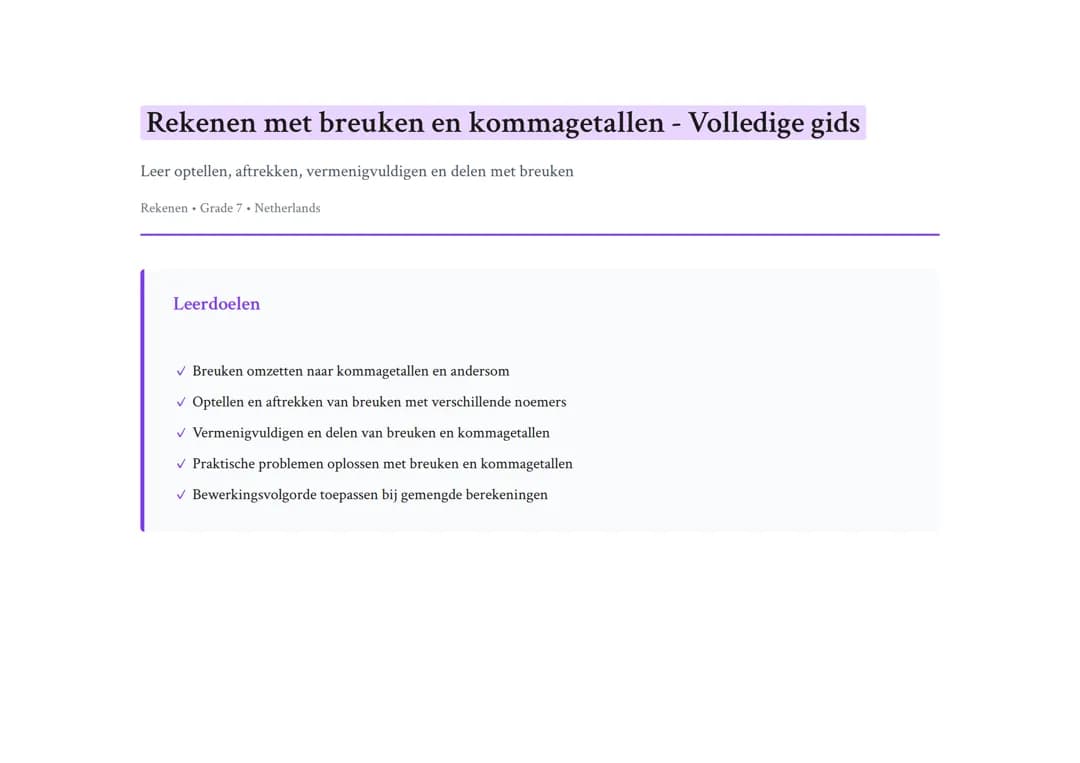 Rekenen met breuken en kommagetallen - Volledige gids