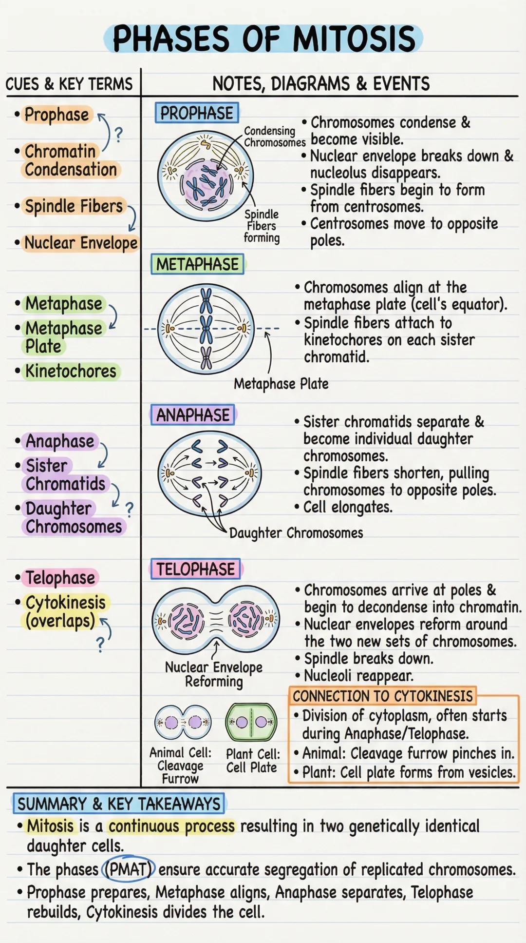 # PHASES OF MITOSIS

CUES & KEY TERMS

• Prophase?

• Chromatin
Condensation

• Spindle Fibers

• Nuclear Envelope

• Metaphase)
• Metaphase