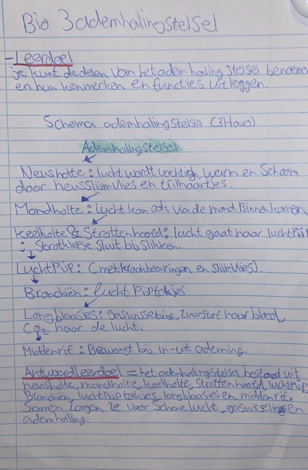 Bio 3ademhalingstelsel
-Leerdoel
je kunt de delen van het ademhaling stelsel benoemen
en hun kenmerken en functies uitleggen..
Schema ademha