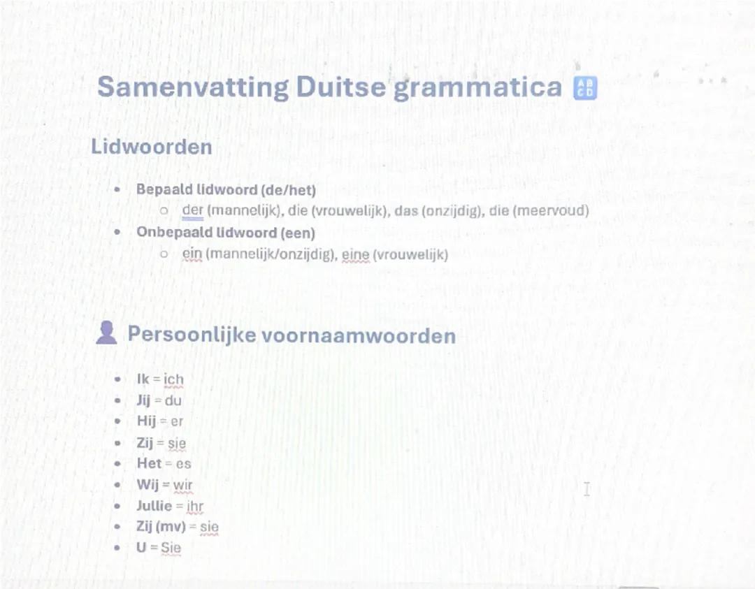 Duitse Grammatica Uitleg voor 2 Havo