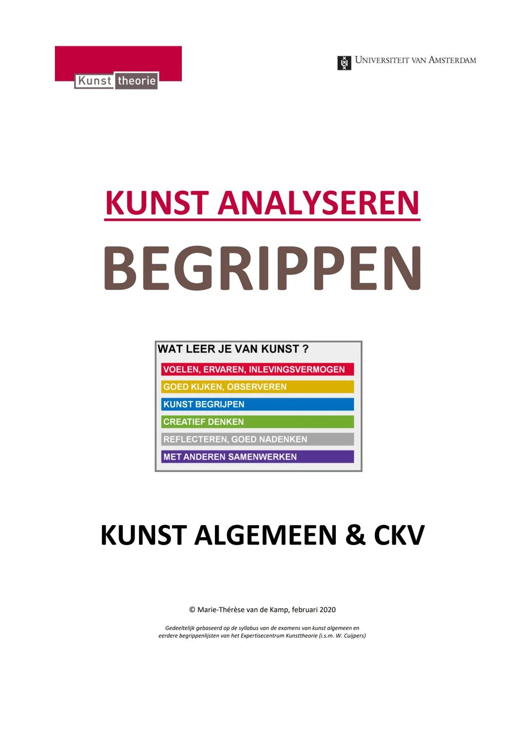 UNIVERSITEIT VAN AMSTERDAM

Kunst theorie

# KUNST ANALYSEREN

# BEGRIPPEN

WAT LEER JE VAN KUNST?

VOELEN, ERVAREN, INLEVINGSVERMOGEN

GOED