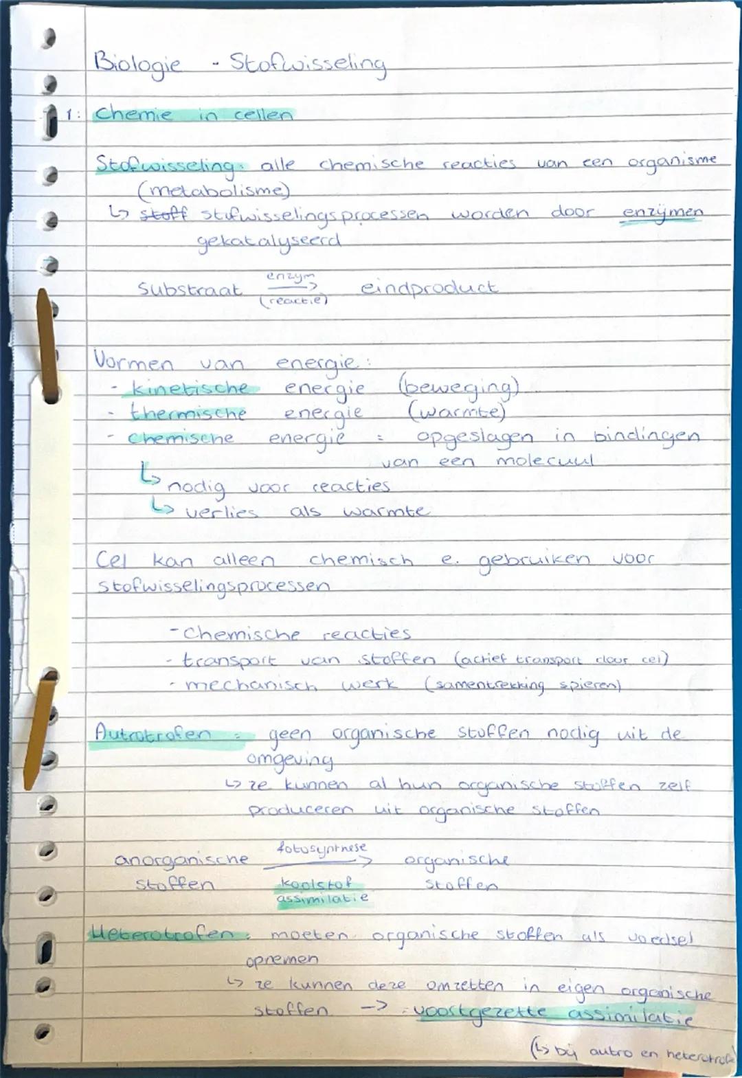 Biologie - Stofwisseling
1: Chemie in cellen
Stofwisseling alle chemische reacties van een organisme
(metabolisme)
↳ stoff stufwisselingspro