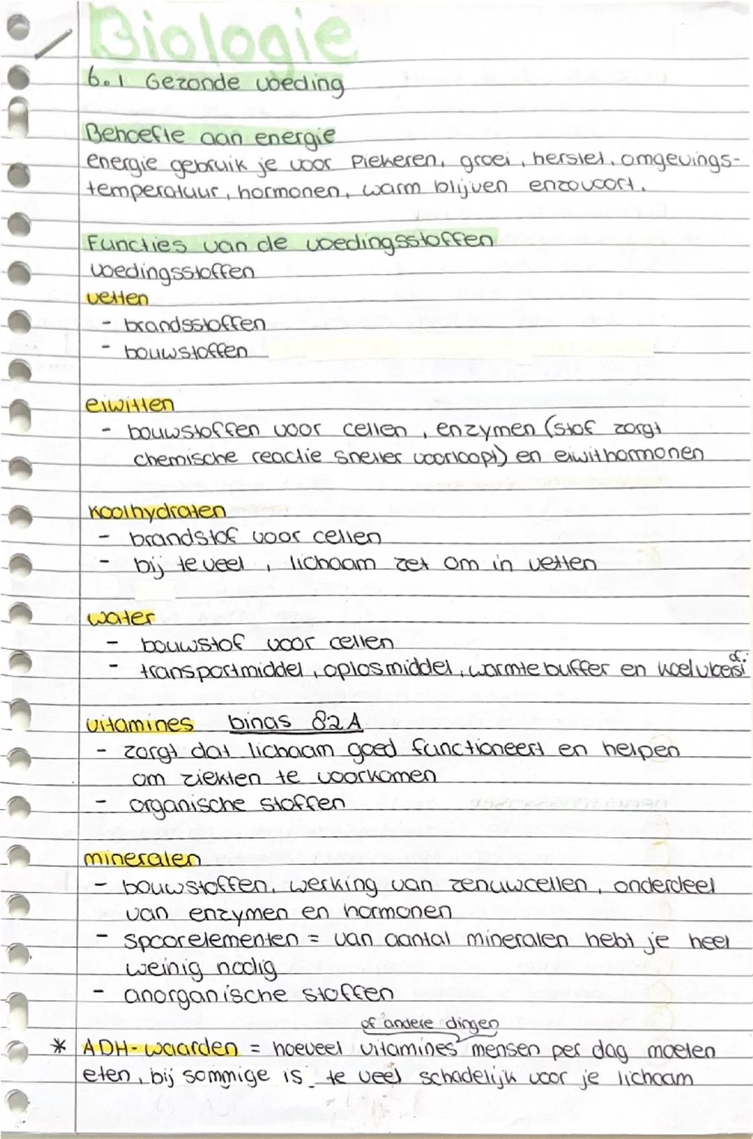 • Biologie
6.1 Gezonde voeding
Behoefte aan energie
energie gebruik je voor Piekeren, groei, hersiel, omgevings-
temperatuur, hormonen, warm