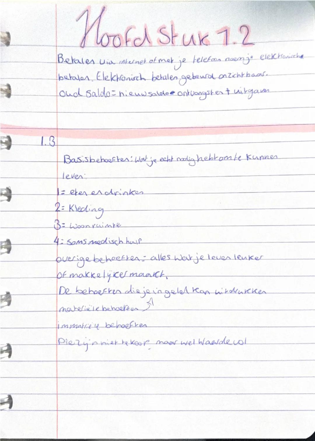 →11 Hoofdstuk 1
Aantekening Paragraaf 1
Behoeften
→ alles wat je nodig hebt of graag wilt
Consument
→ als je iets koopt voor je eigen behoef