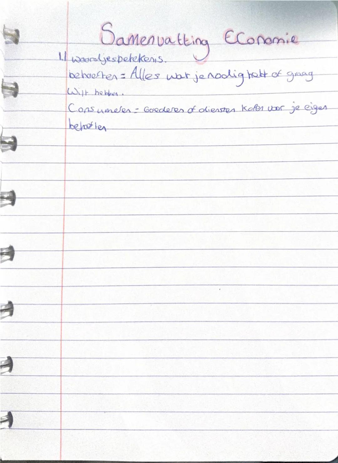 →11 Hoofdstuk 1
Aantekening Paragraaf 1
Behoeften
→ alles wat je nodig hebt of graag wilt
Consument
→ als je iets koopt voor je eigen behoef