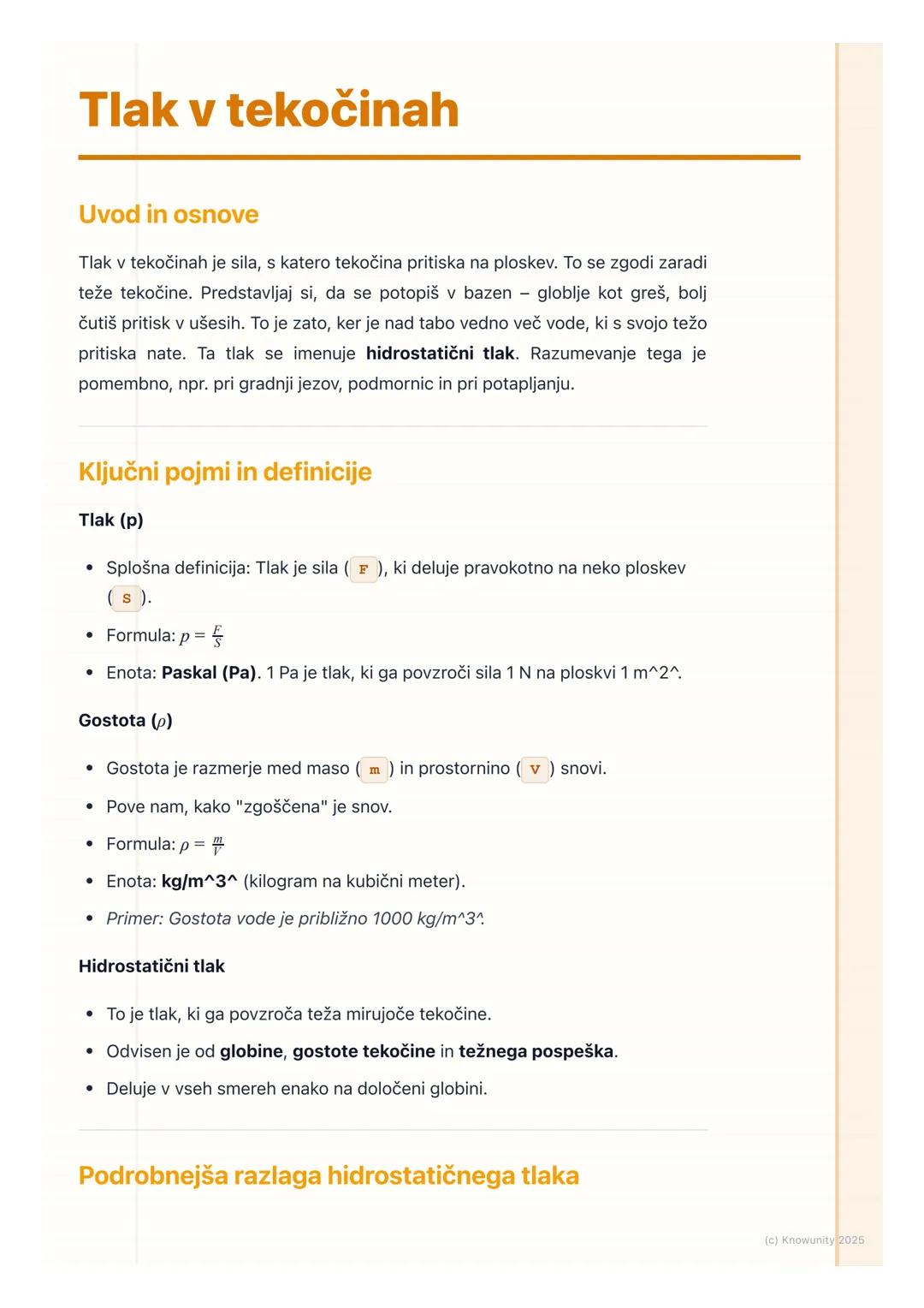 # Tlak v tekočinah

Uvod in osnove

Tlak v tekočinah je sila, s katero tekočina pritiska na ploskev. To se zgodi zaradi
teže tekočine. Preds
