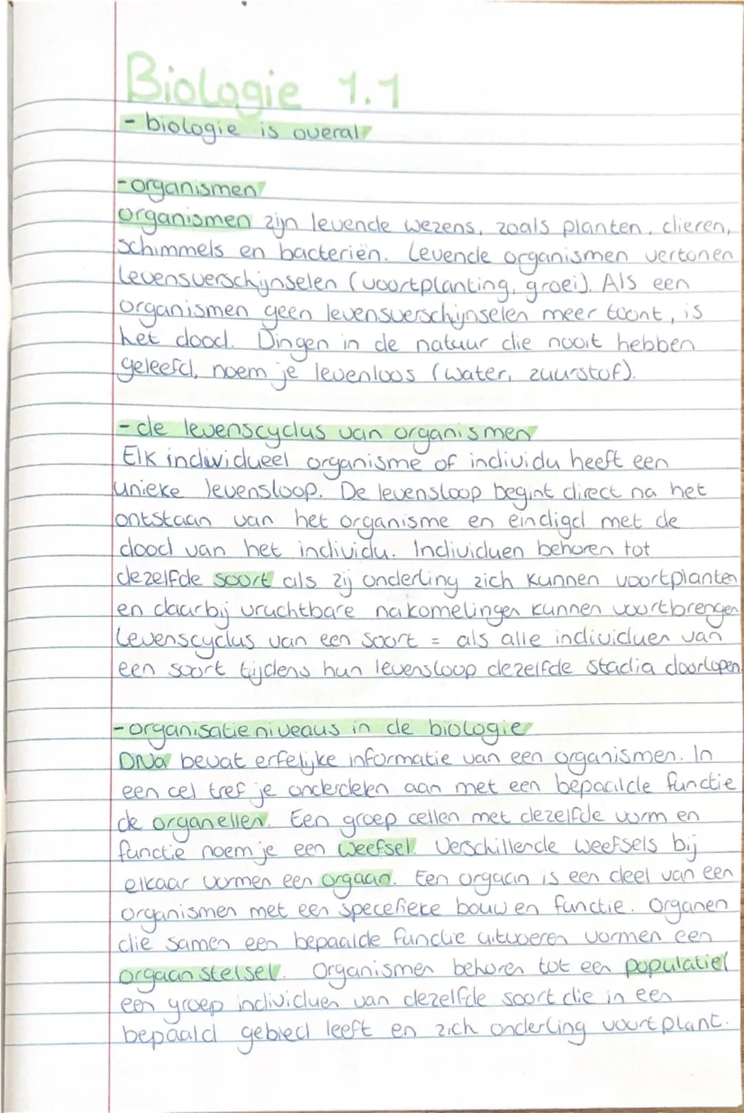 # Biologie 1.1
- biologie is overal

-organismen
organismen zijn levende wezens, zoals planten, clieren,
Schimmels en bacterien. Levende org
