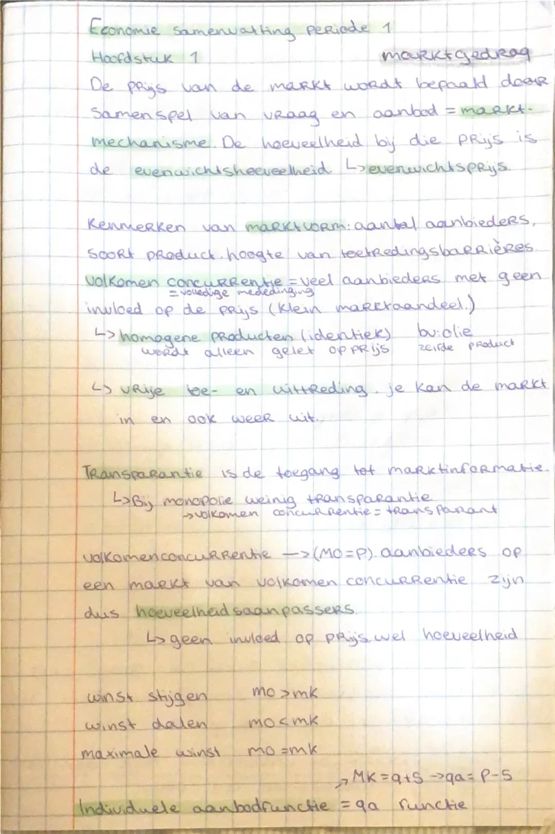 Economie samenvatting Periode 1
Hoofdstuk 1
marktgedrag
De prijs van de markt wordt bepaald door
Samenspel van vraag en aanbod = markt-
mech