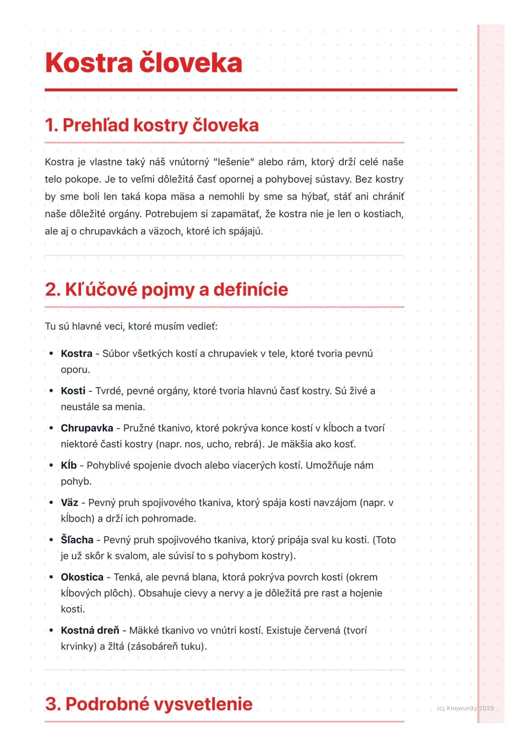 # Kostra človeka

## 1. Prehľad kostry človeka

Kostra je vlastne taký náš vnútorný "lešenie" alebo rám, ktorý drží celé naše
telo pokope. J