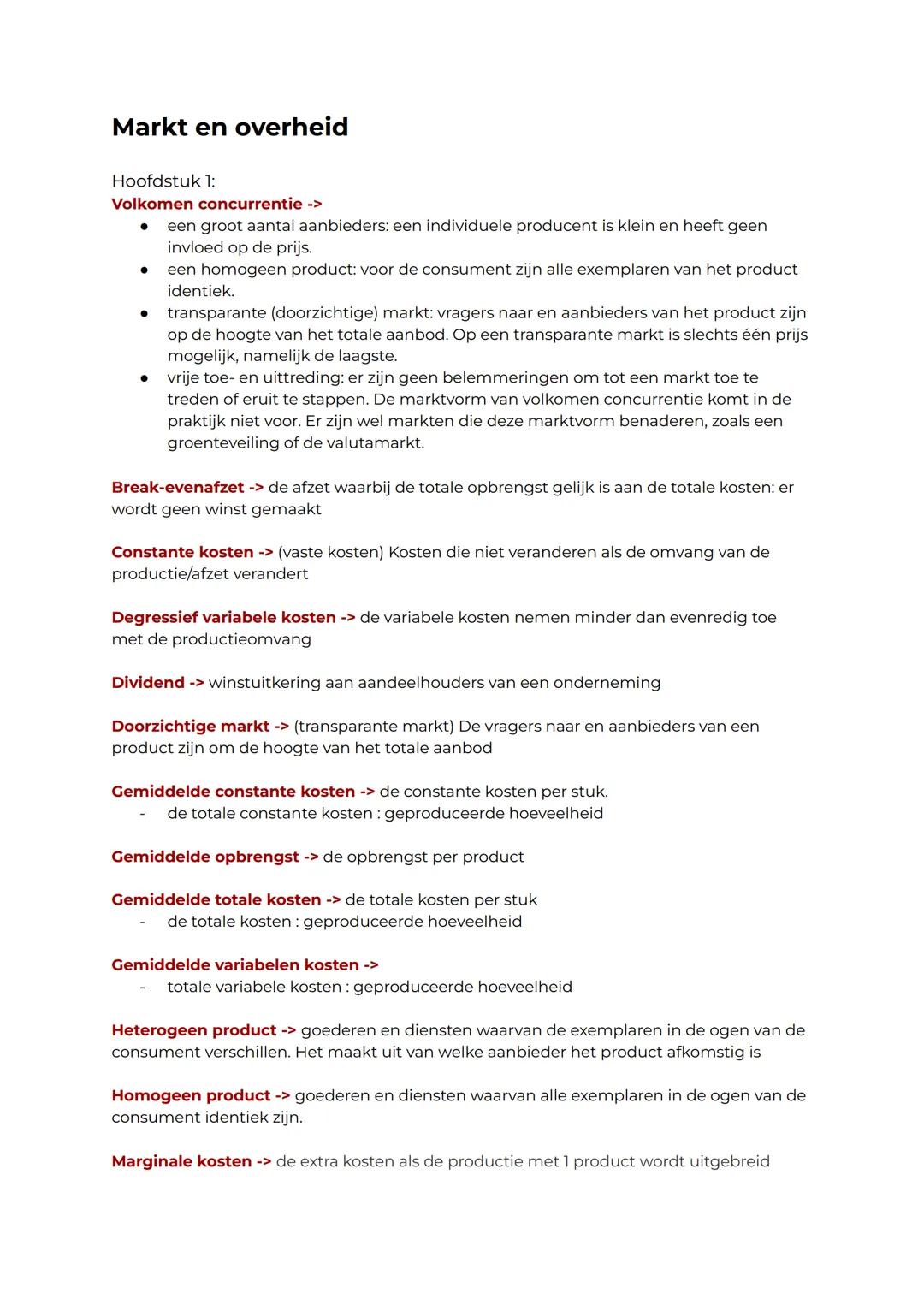 # Markt en overheid

Hoofdstuk 1:
Volkomen concurrentie
- een groot aantal aanbieders: een individuele producent is klein en heeft geen
invl