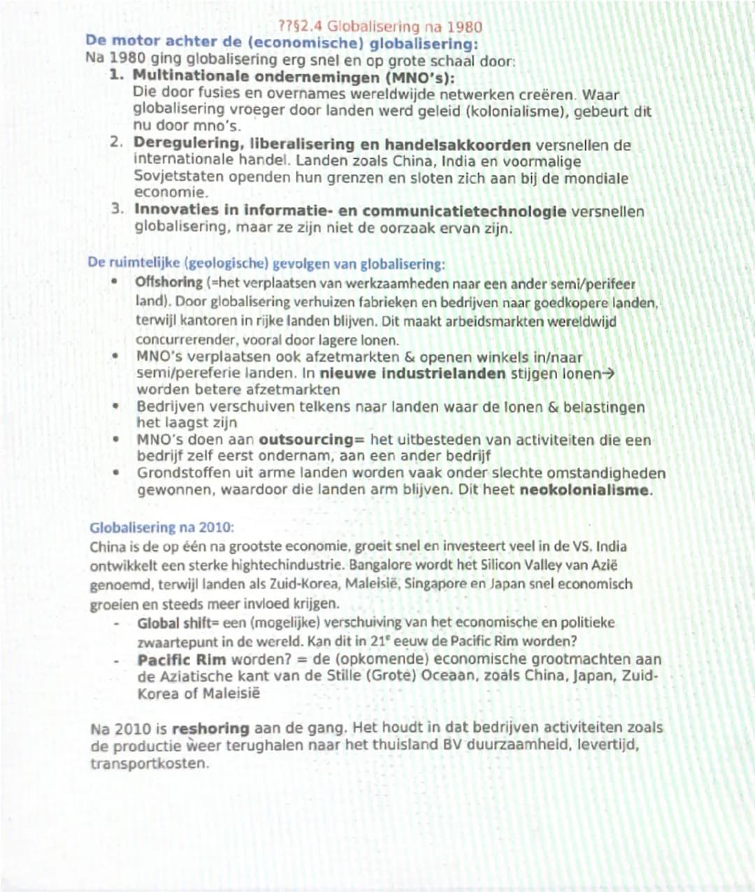 ## Globalisering:

Aardrijkskunde samenvatting H2 Globalisering
§2.1 Krimpende wereld

Mondialisering/globalisering = het proces waarbij de 