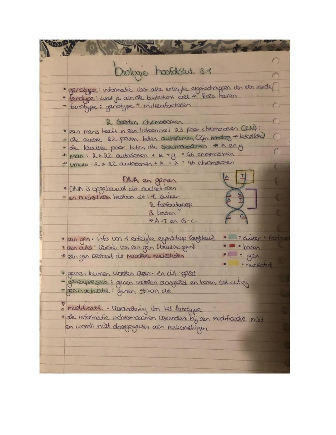 ## biologie hoofdstuk 3.1

* genotype: informatie voor alle erfelijke eigenschappen van een individu
* fenotype: wat je aan de buitenkant zi