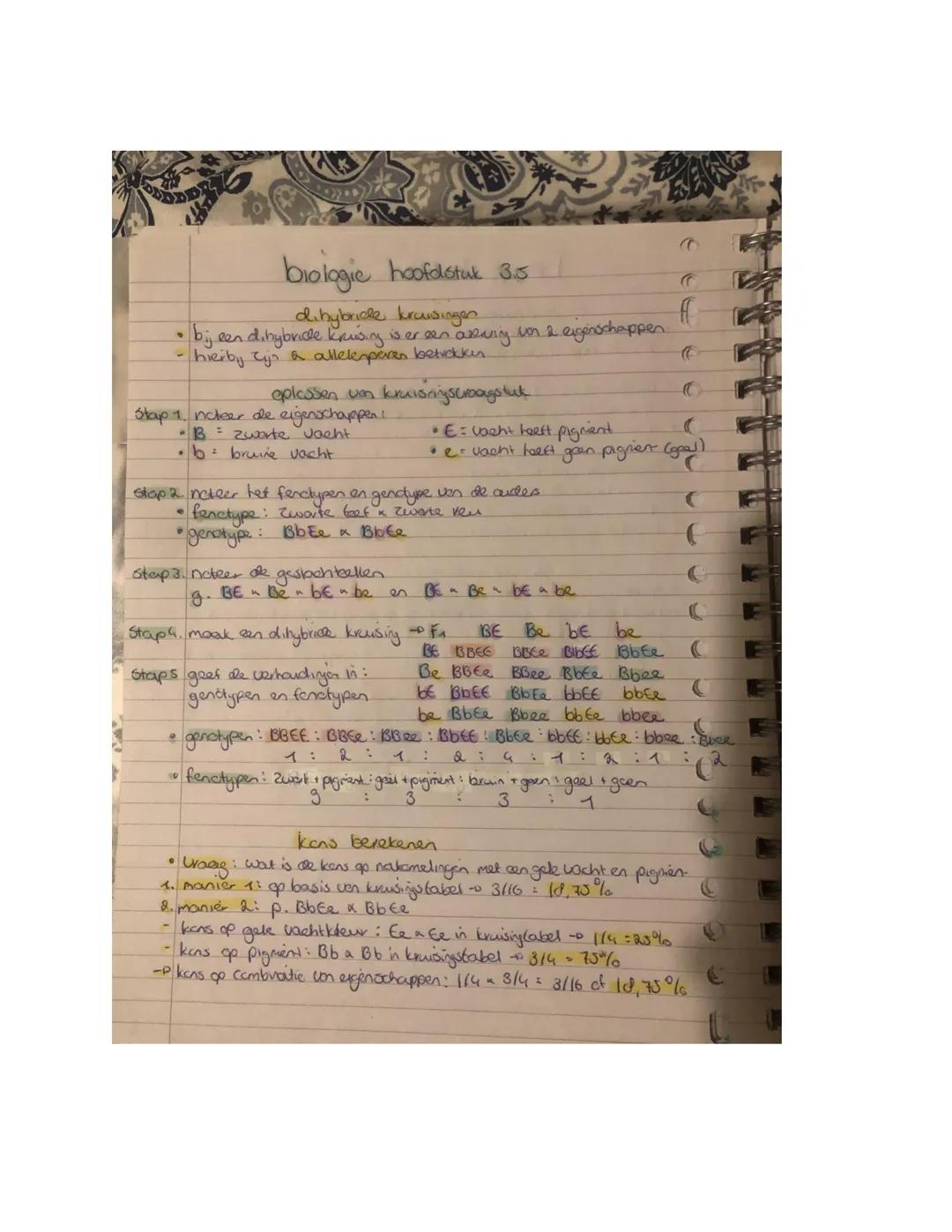 ## biologie hoofdstuk 3.1

* genotype: informatie voor alle erfelijke eigenschappen van een individu
* fenotype: wat je aan de buitenkant zi