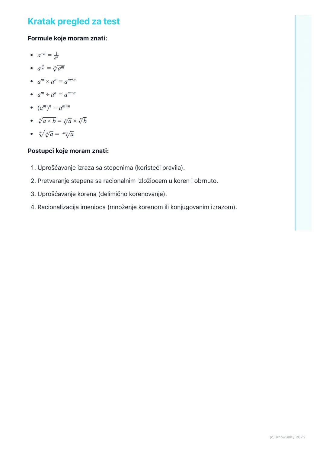 # Stepenovanje i korenovanje

Uvod i ponavljanje

Stepenovanje je skraćeni način pisanja ponovljenog množenja istog broja.
Korenovanje je su