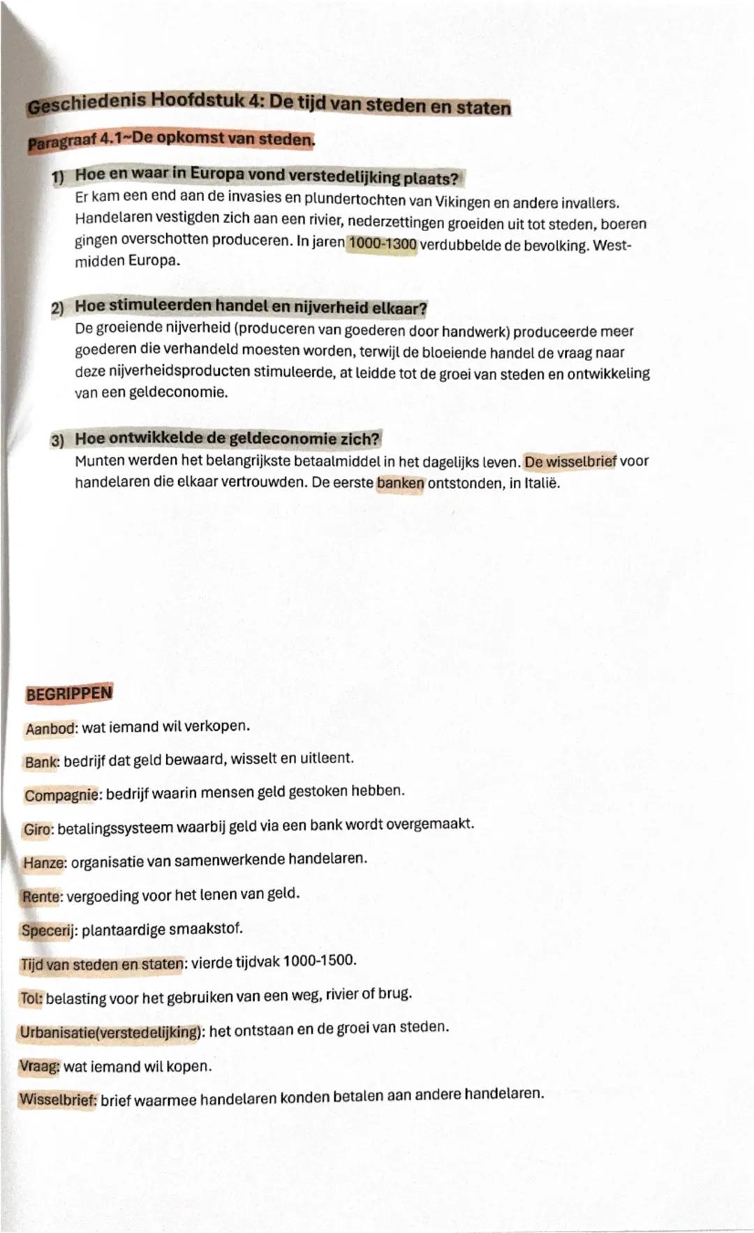 # Geschiedenis Hoofdstuk 4: De tijd van steden en staten
Paragraaf 4.1-De opkomst van steden.

1) Hoe en waar in Europa vond verstedelijking