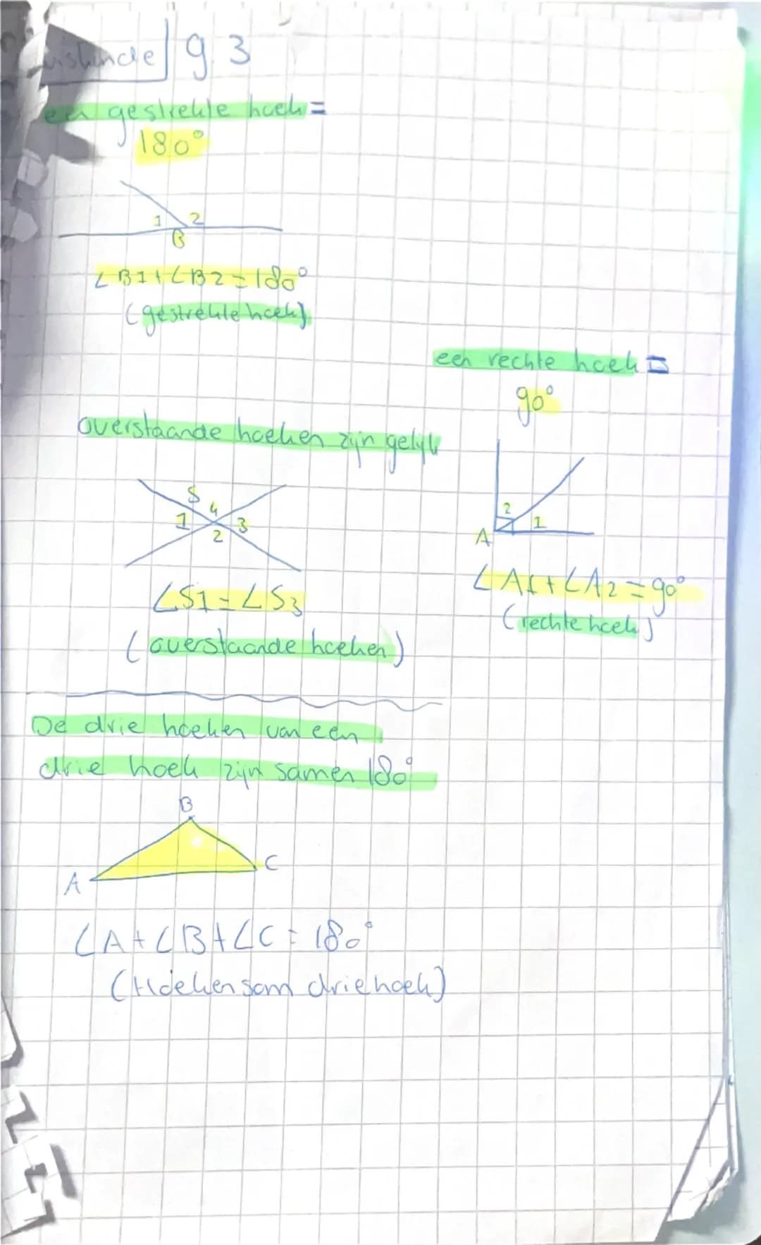 ## shinde 93

een gestrekte hoek = 
180°

1
2
B
∠B1 + ∠B2 = 180°
(gestrekte hoek)

overstaande hoeken zijn gelijk

1
4
2
3
∠S1 = ∠S3
(overst