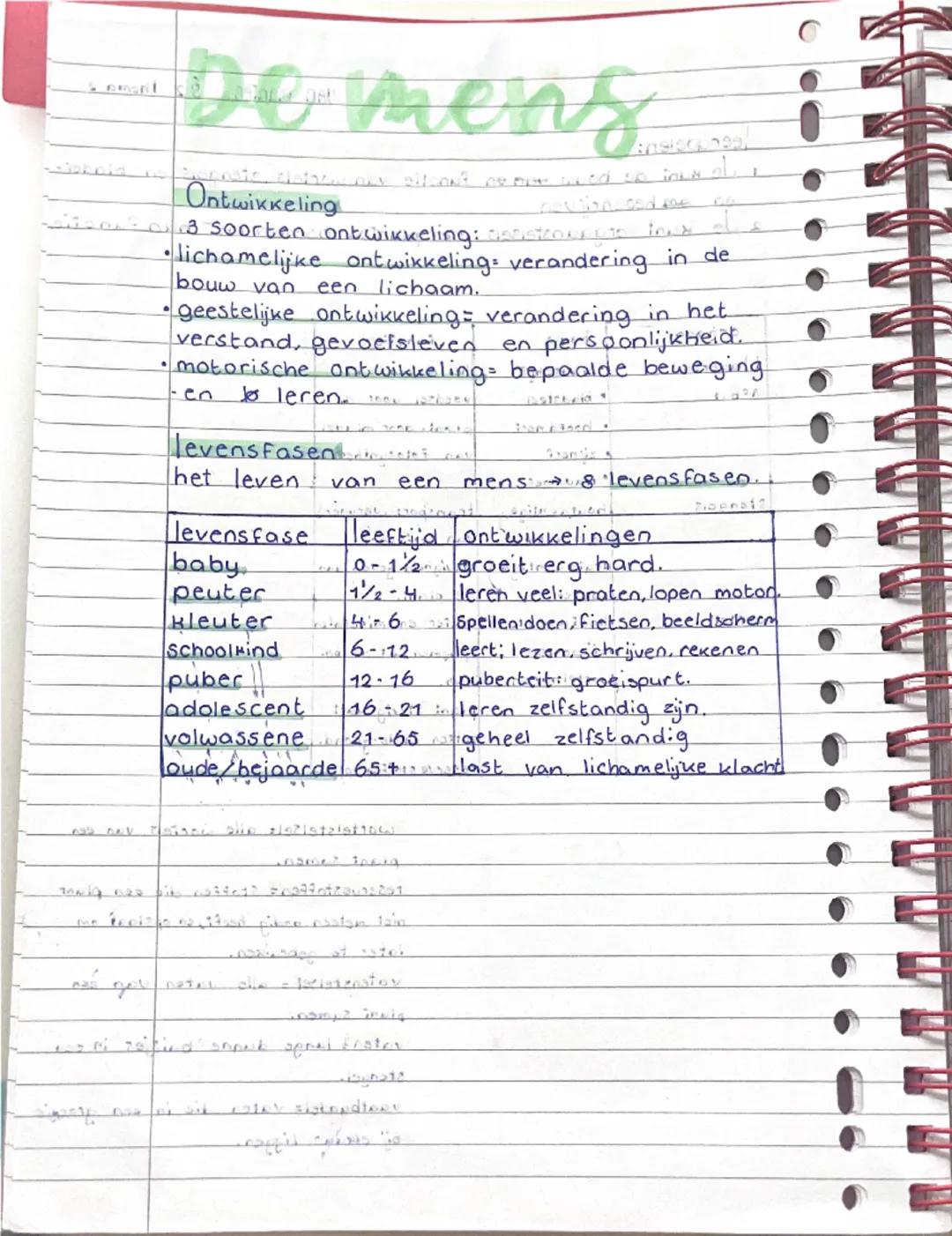 De mens

Ontwikkeling
- soorten ontwikkeling:
- lichamelijke ontwikkeling: verandering in de
bouw van een lichaam.
- geestelijke ontwikkelin