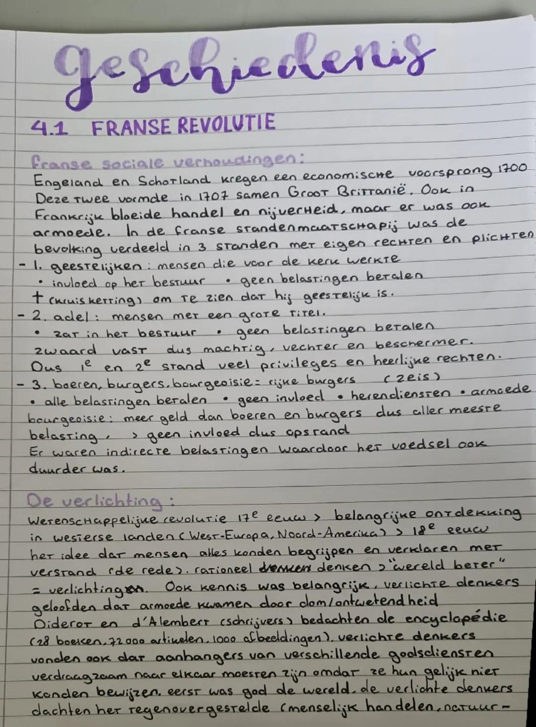 # geschiedenis

## 4.1 FRANSE REVOLUTIE

Franse sociale verhoudingen:
Engeland en Schotland kregen een economische voorsprong 1700
Deze twee