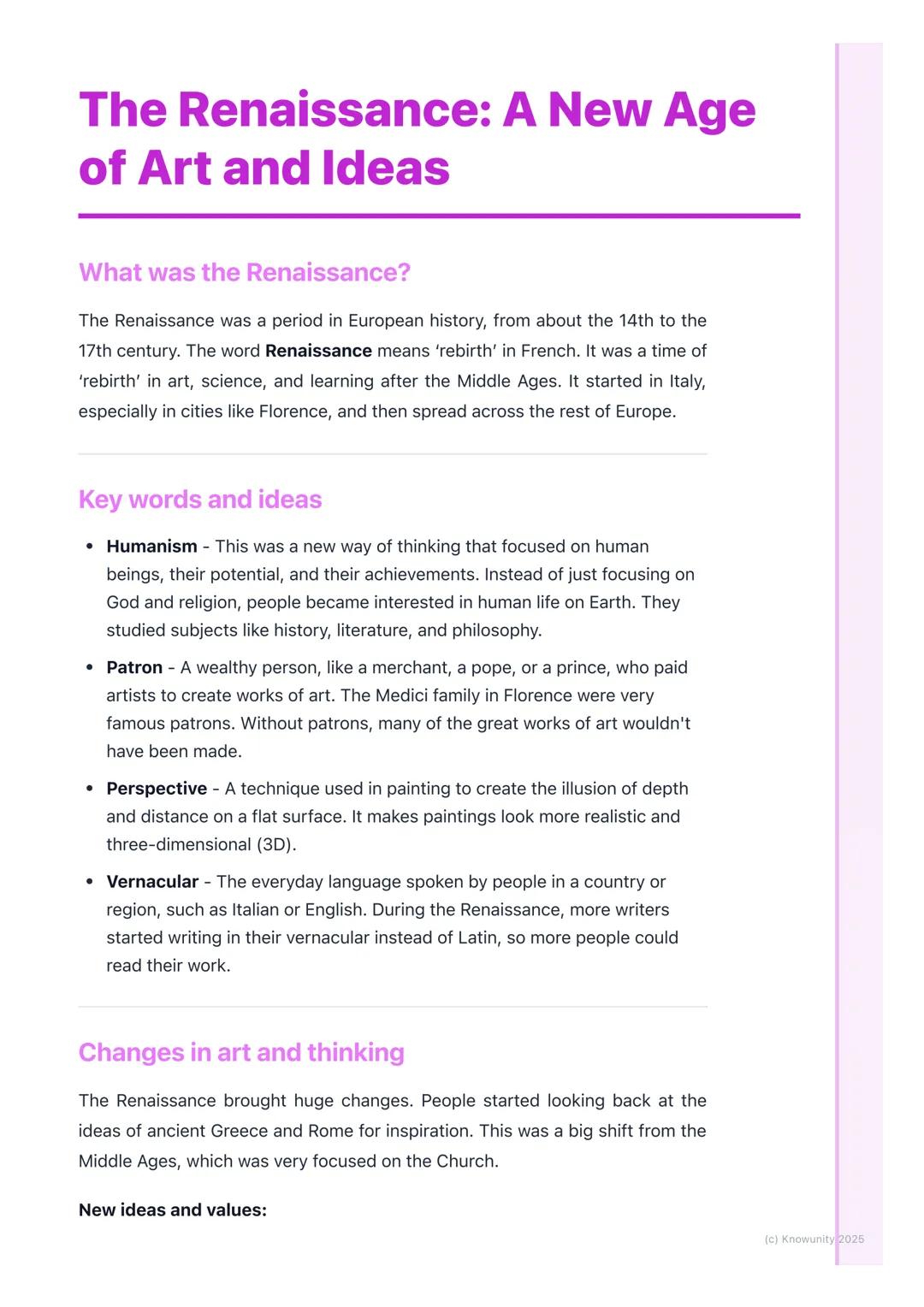 # The Renaissance: A New Age
of Art and Ideas

What was the Renaissance?

The Renaissance was a period in European history, from about the 1