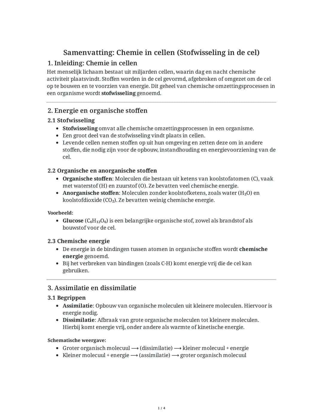 Samenvatting: Chemie in cellen (Stofwisseling in de cel)

1. Inleiding: Chemie in cellen
Het menselijk lichaam bestaat uit miljarden cellen,