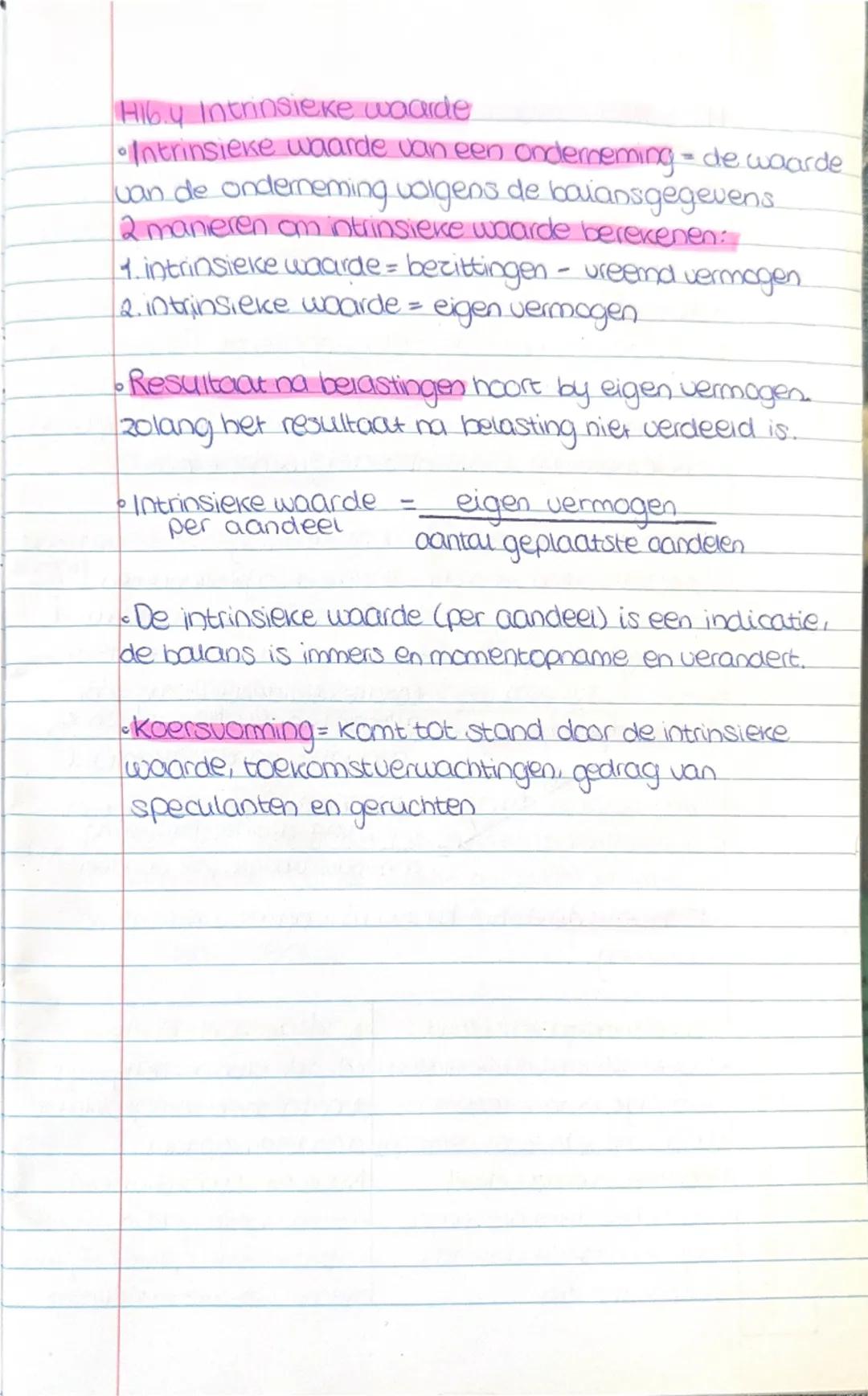 ### Hib.y Intrinsieke waarde

*   Intrinsieke waarde van een onderneming = de waarde
van de onderneming volgens de balansgegevens

2 maniere