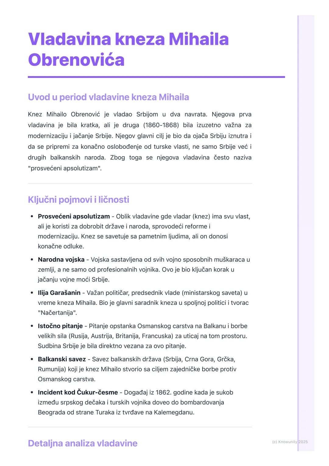 # Vladavina kneza Mihaila
Obrenovića

Uvod u period vladavine kneza Mihaila

Knez Mihailo Obrenović je vladao Srbijom u dva navrata. Njegova