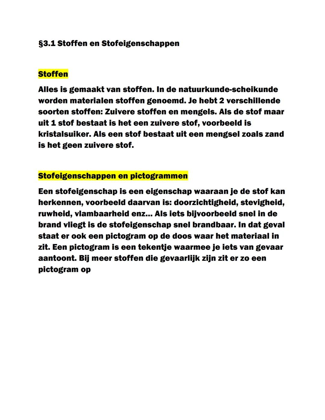 # §3.1 Stoffen en Stofeigenschappen

## Stoffen

Alles is gemaakt van stoffen. In de natuurkunde-scheikunde
worden materialen stoffen genoem