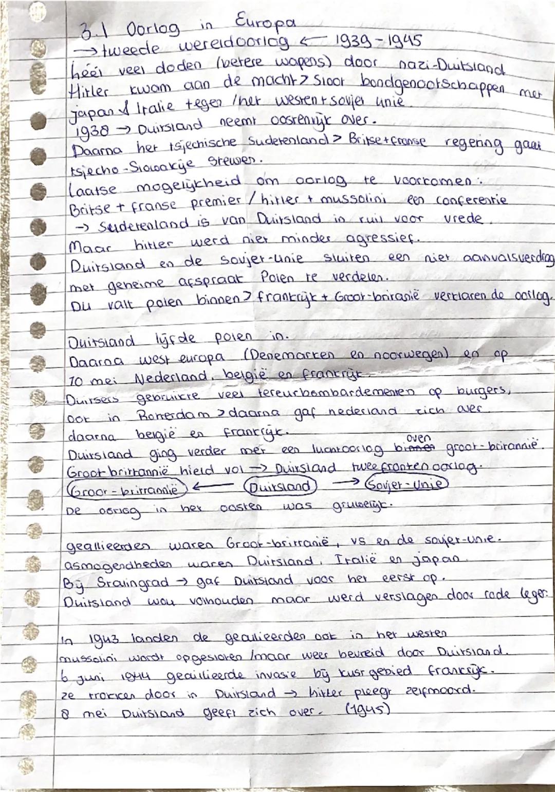 3.1 Oorlog in Europa
→tweede wereldoorlog < 1939-1945
heel veel doden (betere wapens) door nazi-Duitsland
Hitler kwam aan de macht z sioor b