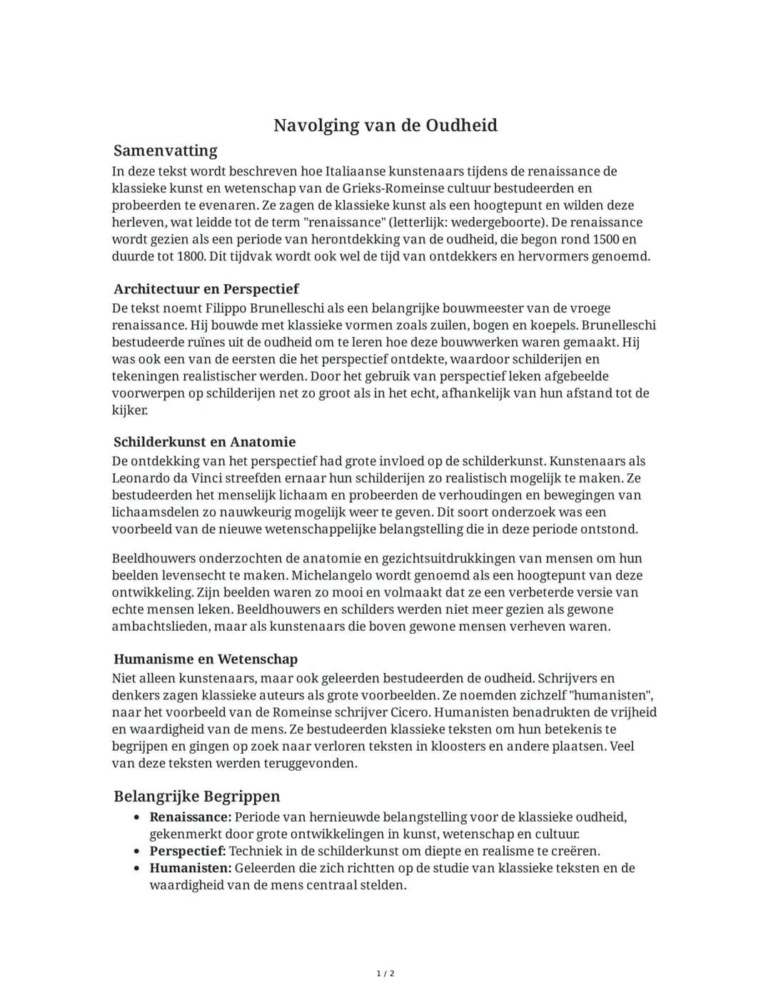 # Navolging van de Oudheid

Samenvatting

In deze tekst wordt beschreven hoe Italiaanse kunstenaars tijdens de renaissance de
klassieke kuns
