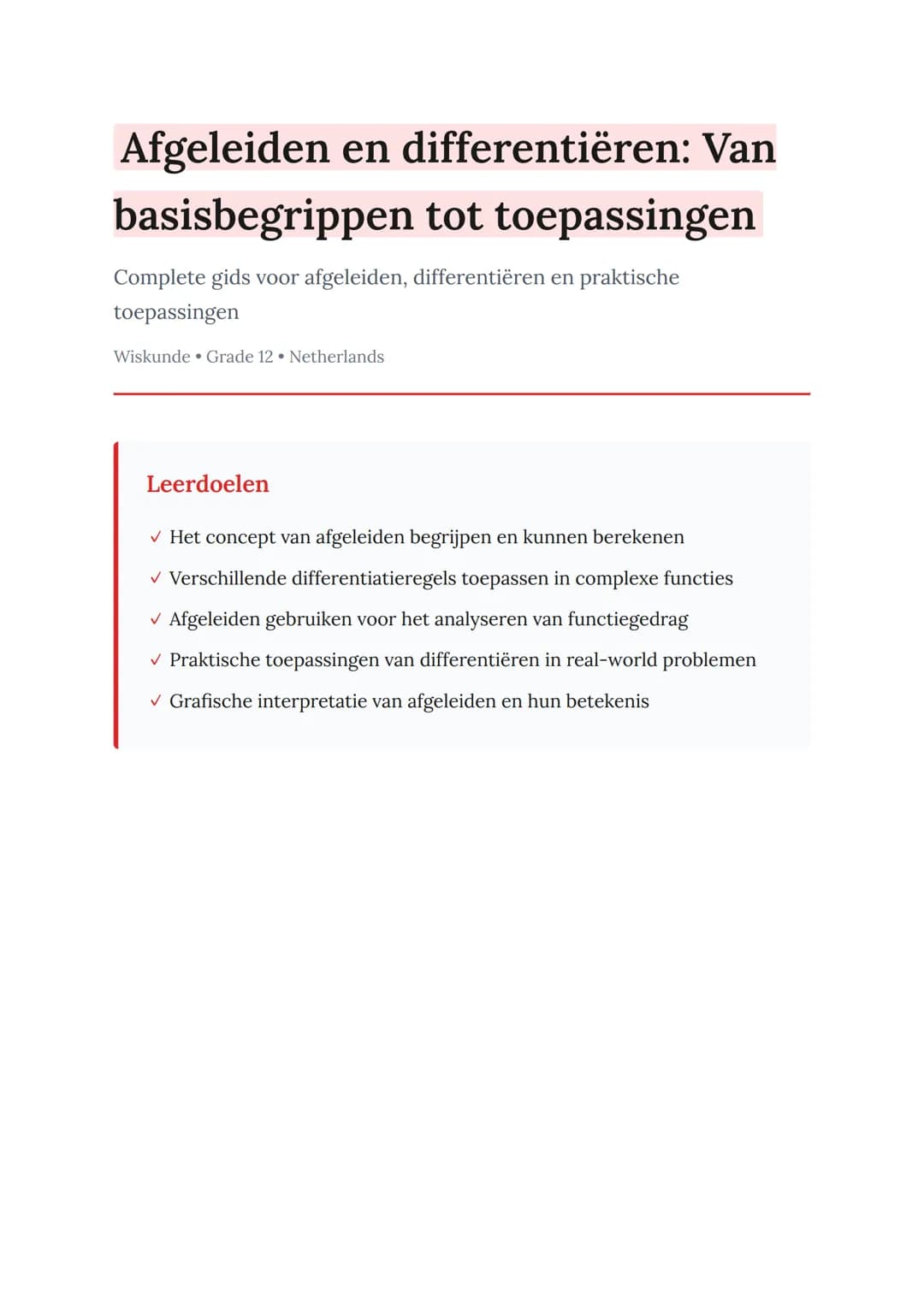 Afgeleiden en differentiëren: Van
basisbegrippen tot toepassingen
Complete gids voor afgeleiden, differentiëren en praktische
toepassingen
W