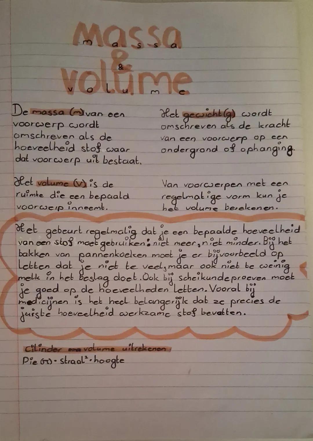 # Massa

volume

De massa (m) van een
voorwerp wordt
omschreven als de
hoeveelheid stof waar
dat voorwerp uit bestaat.

Het volume (v) is de