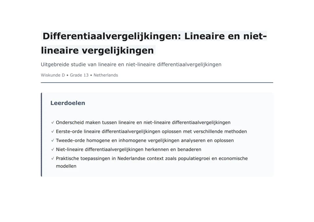 Differentiaalvergelijkingen: Lineaire en niet-lineaire vergelijkingen