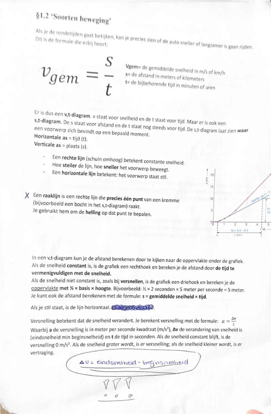 # Hoofdstuk 2: 'Kracht en beweging'

§1.1 "Kracht bij beweging"

Snelheid is de afstand die je per seconde aflegt. Symbool: v eenheid: m/s o