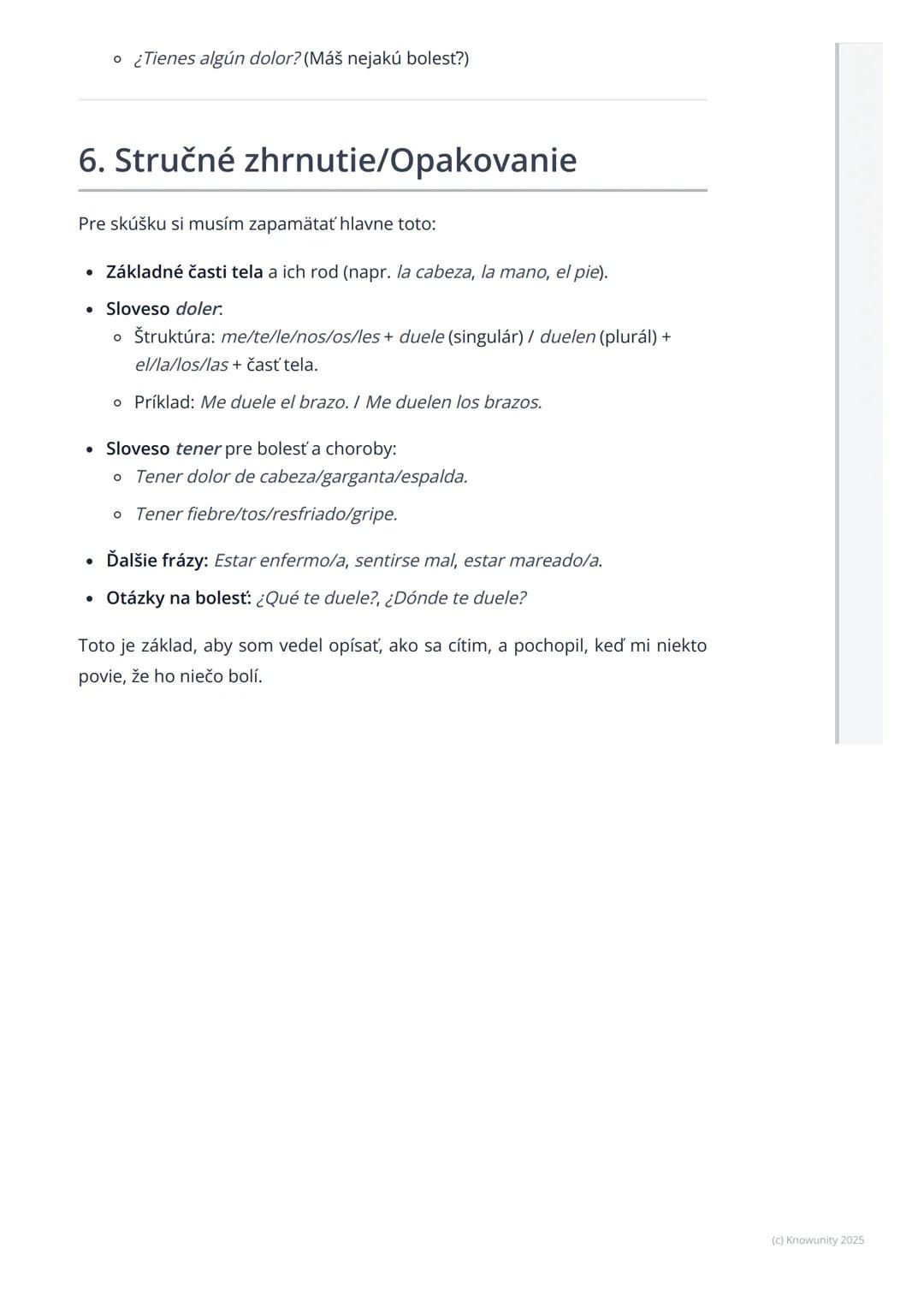 # Časti tela a opis bolesti

1. Prehľad témy: Časti tela a opis bolesti

Táto téma je super dôležitá, lebo sa naučíme, ako pomenovať rôzne č