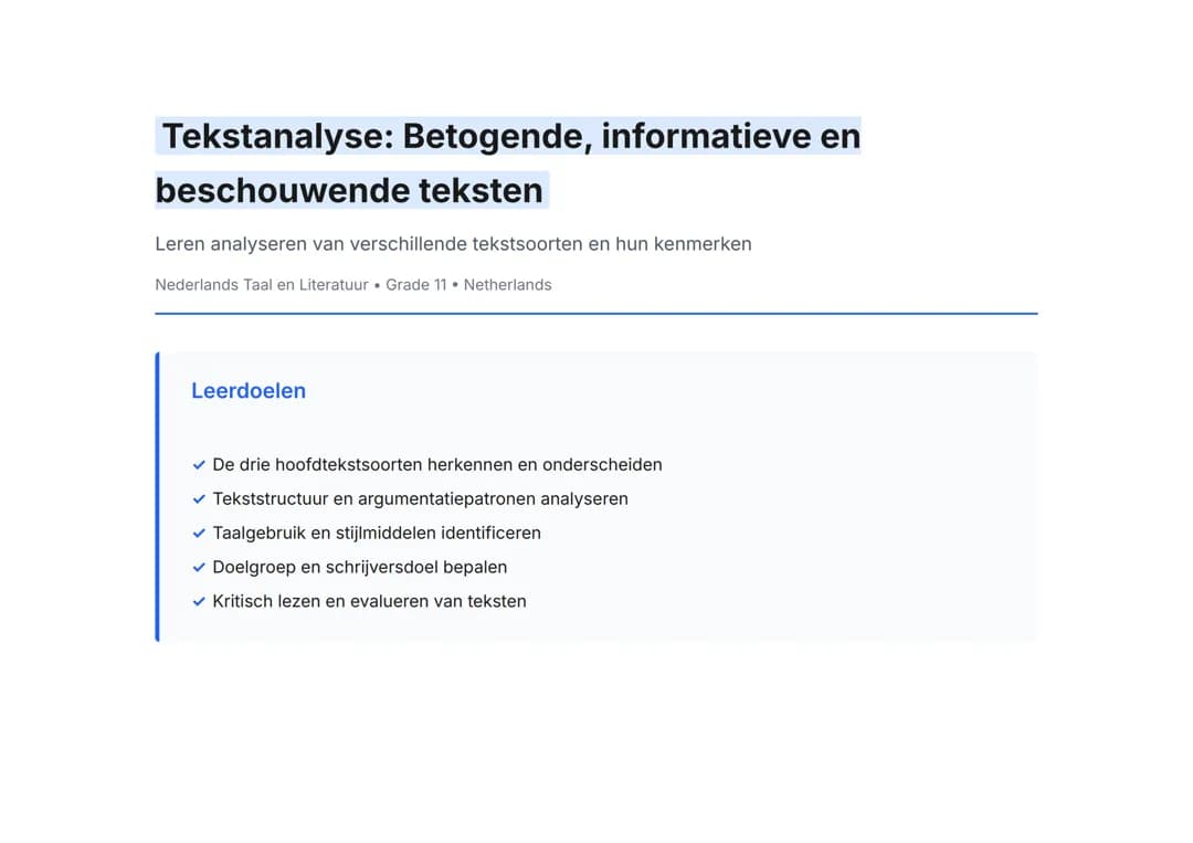 Tekstanalyse: Betogende, informatieve en beschouwende teksten