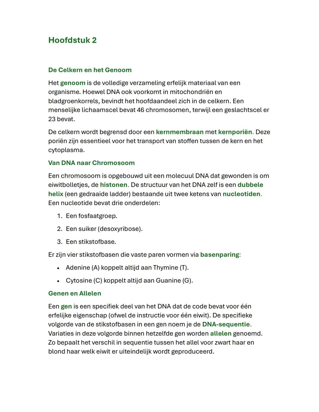 # Hoofdstuk 1

De basis van erfelijkheid

• Bouwtekening: de erfelijke informatie ligt opgeslagen
in de chromosomen in de celkern.
• Menseli