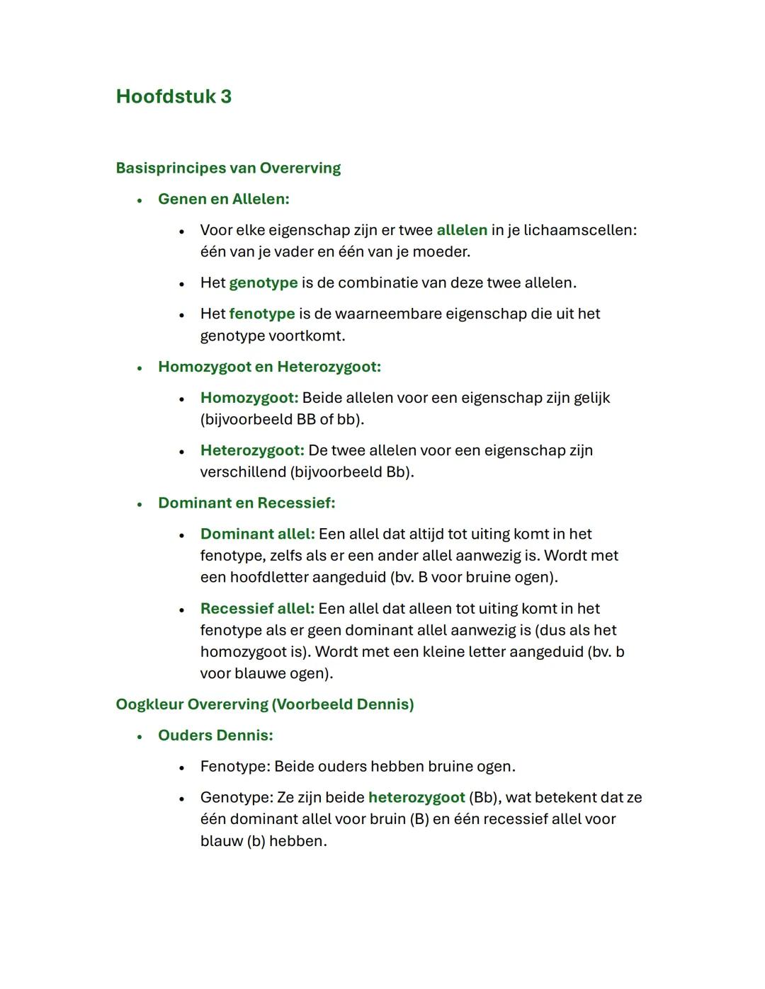 # Hoofdstuk 1

De basis van erfelijkheid

• Bouwtekening: de erfelijke informatie ligt opgeslagen
in de chromosomen in de celkern.
• Menseli