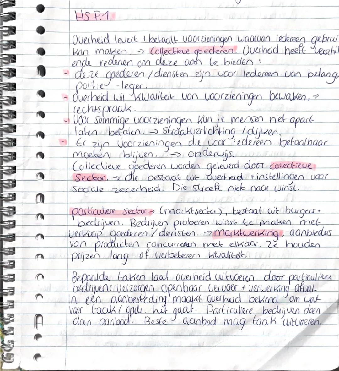 ## HS.P.1.
Overheid levert + betaalt voorzieningen waarvan iedereen gebruik
kan maken → Collectieve goederen. Overheid heeft verschil-
ende 