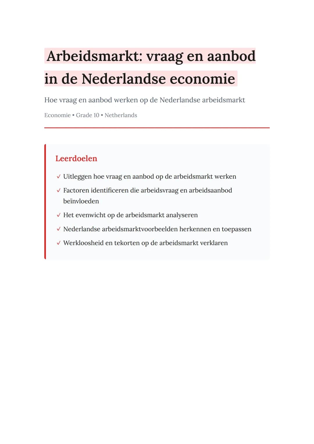 Arbeidsmarkt: vraag en aanbod in de Nederlandse economie