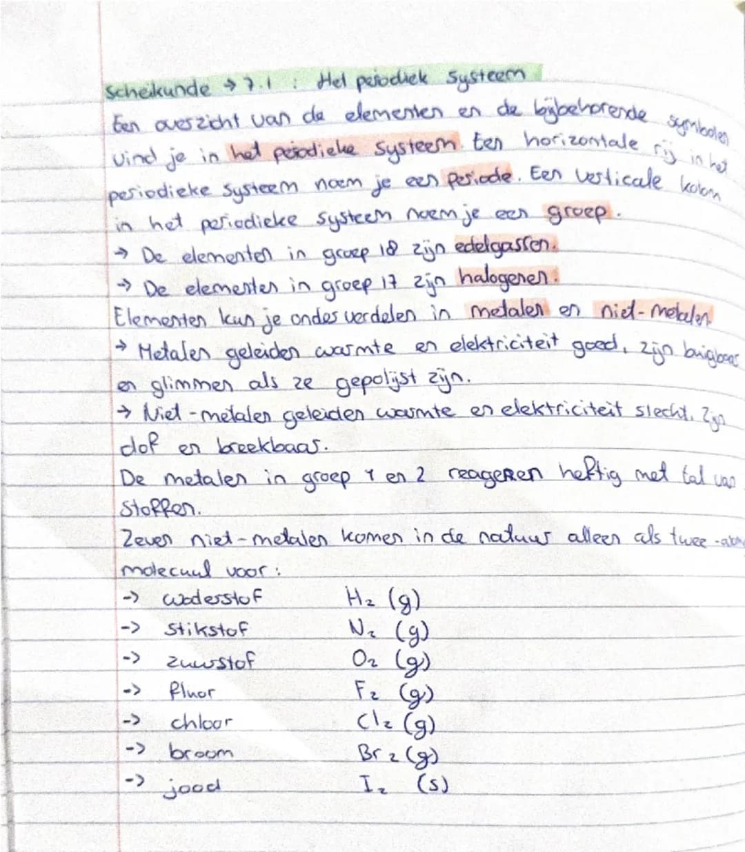 Scheikunde 7.1: Het periodiek Systeem.
Een overzicht van de elementen en de bijbehorende symbolen
vind je in het periodiek Systeem. Ten hori