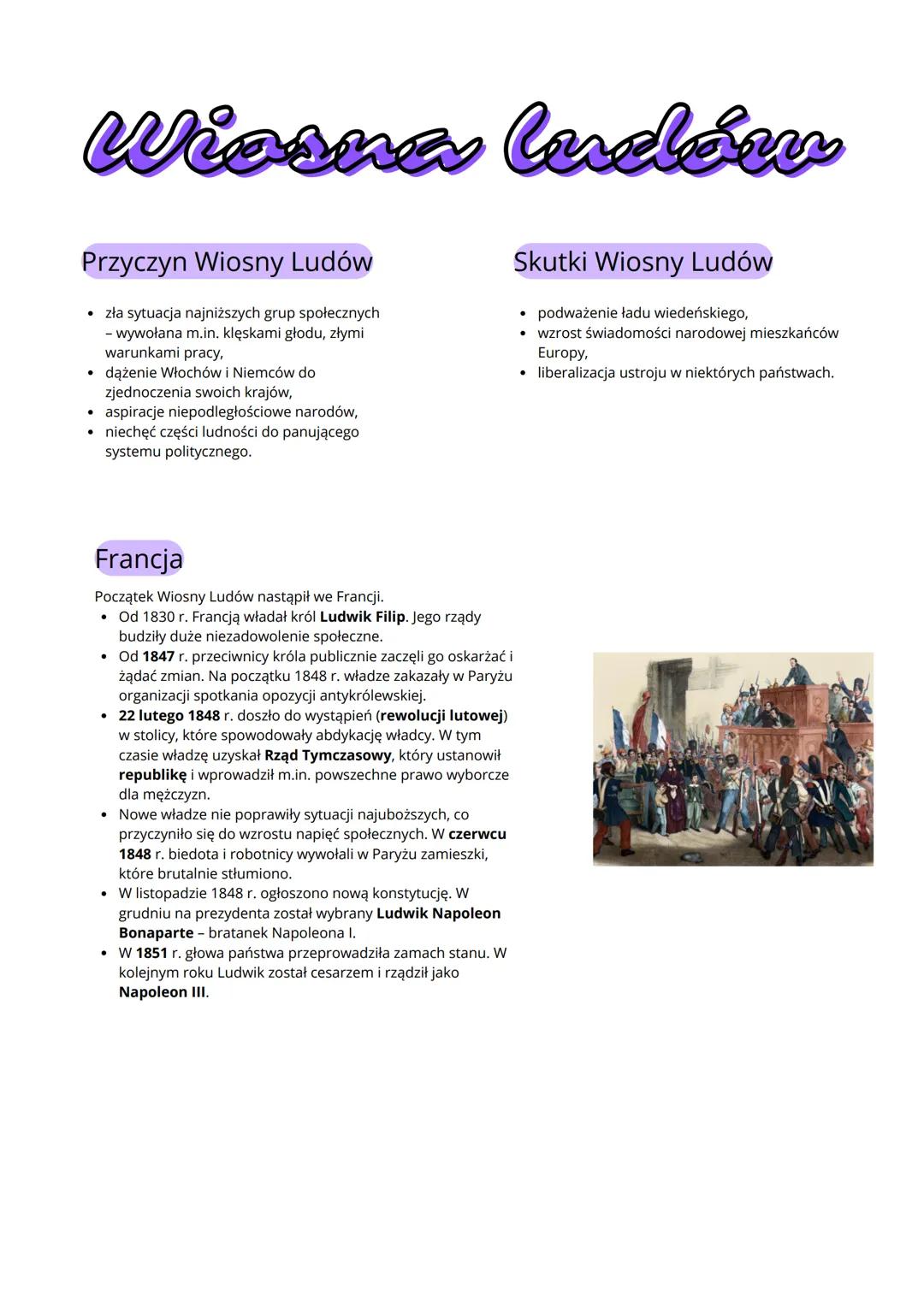 # Wiosna ludów

## Przyczyn Wiosny Ludów

- zła sytuacja najniższych grup społecznych
  - wywołana m.in. klęskami głodu, złymi
  warunkami p