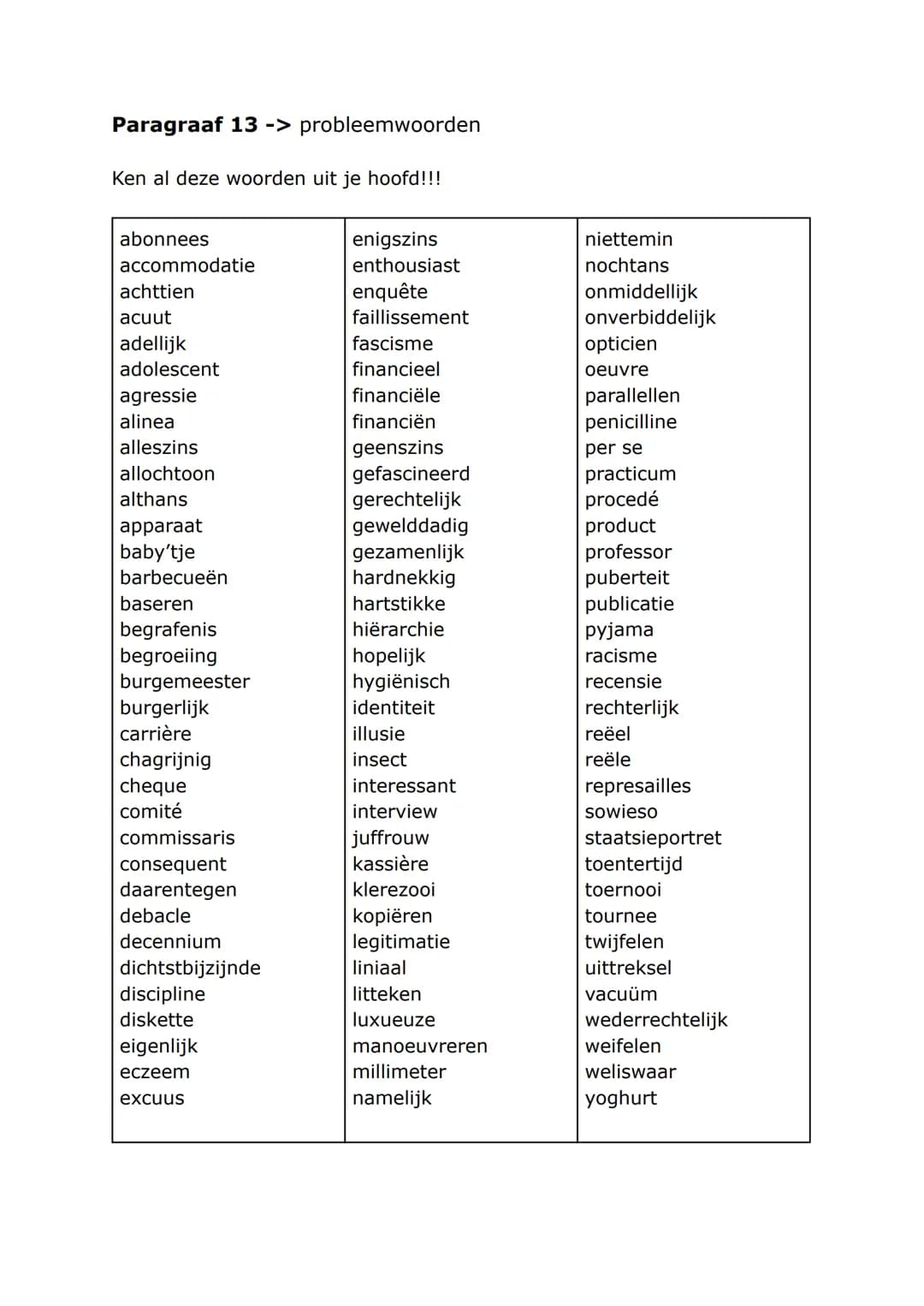 Spelling paragraaf 3 t/m 13
paragraaf 3 -> meervoudsvorming
Meervoud op -s:
- Schrijf de -s aan het woord vast als de uitspraak goed blijft
