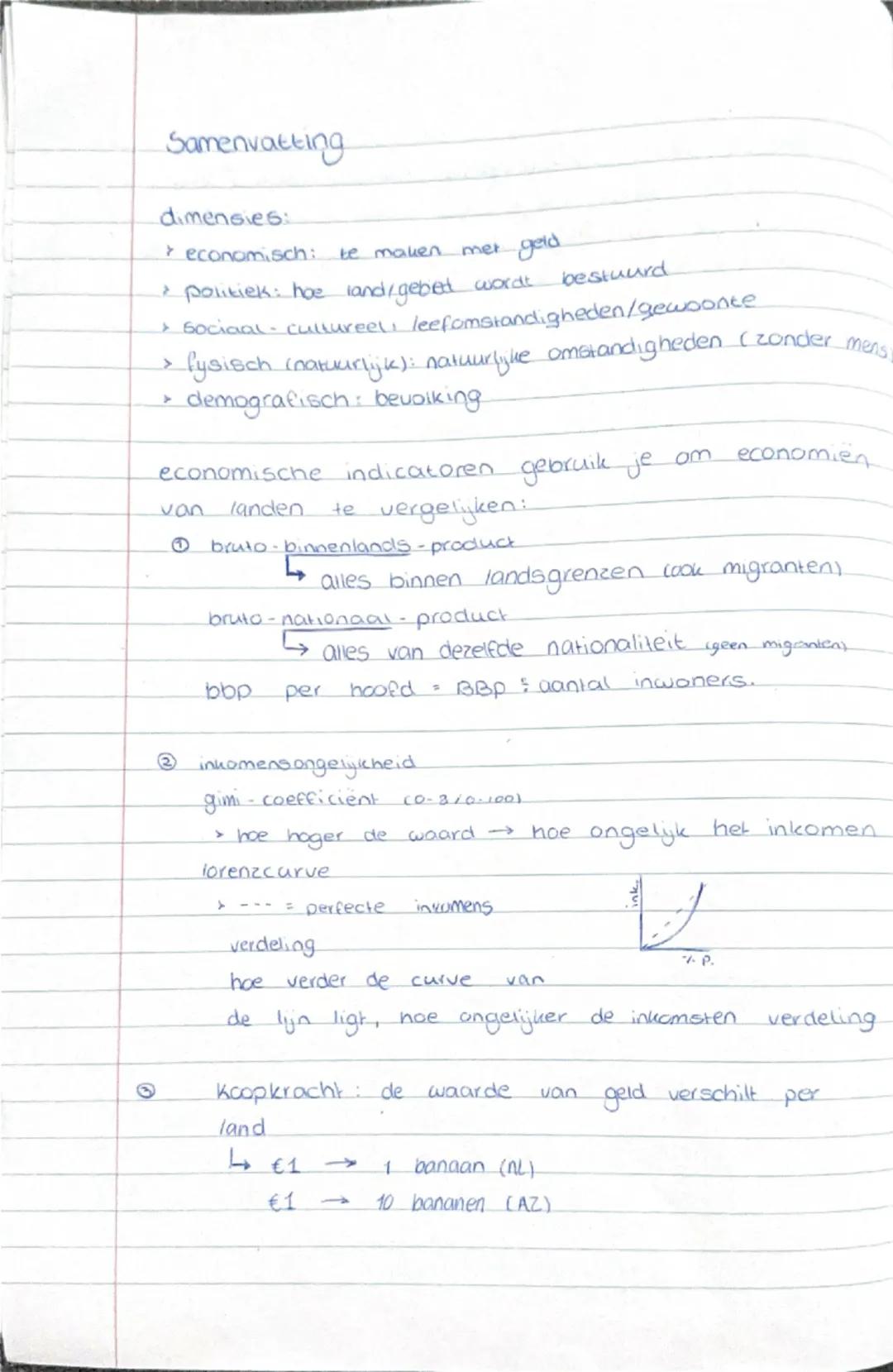 ### Samenvatting

dimensies:
*   economisch: te maken met geld.
*   politiek: hoe land/gebet wordt bestuurd
*   sociaal-cultureel leefomstan